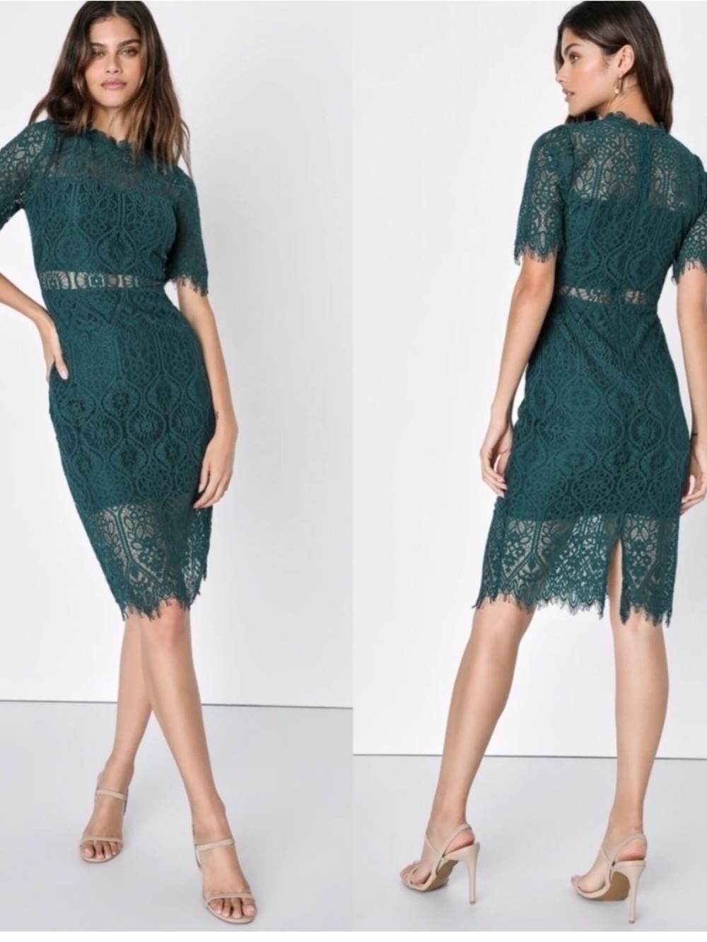 Lulu's Emerald Green Lace Midi Dress